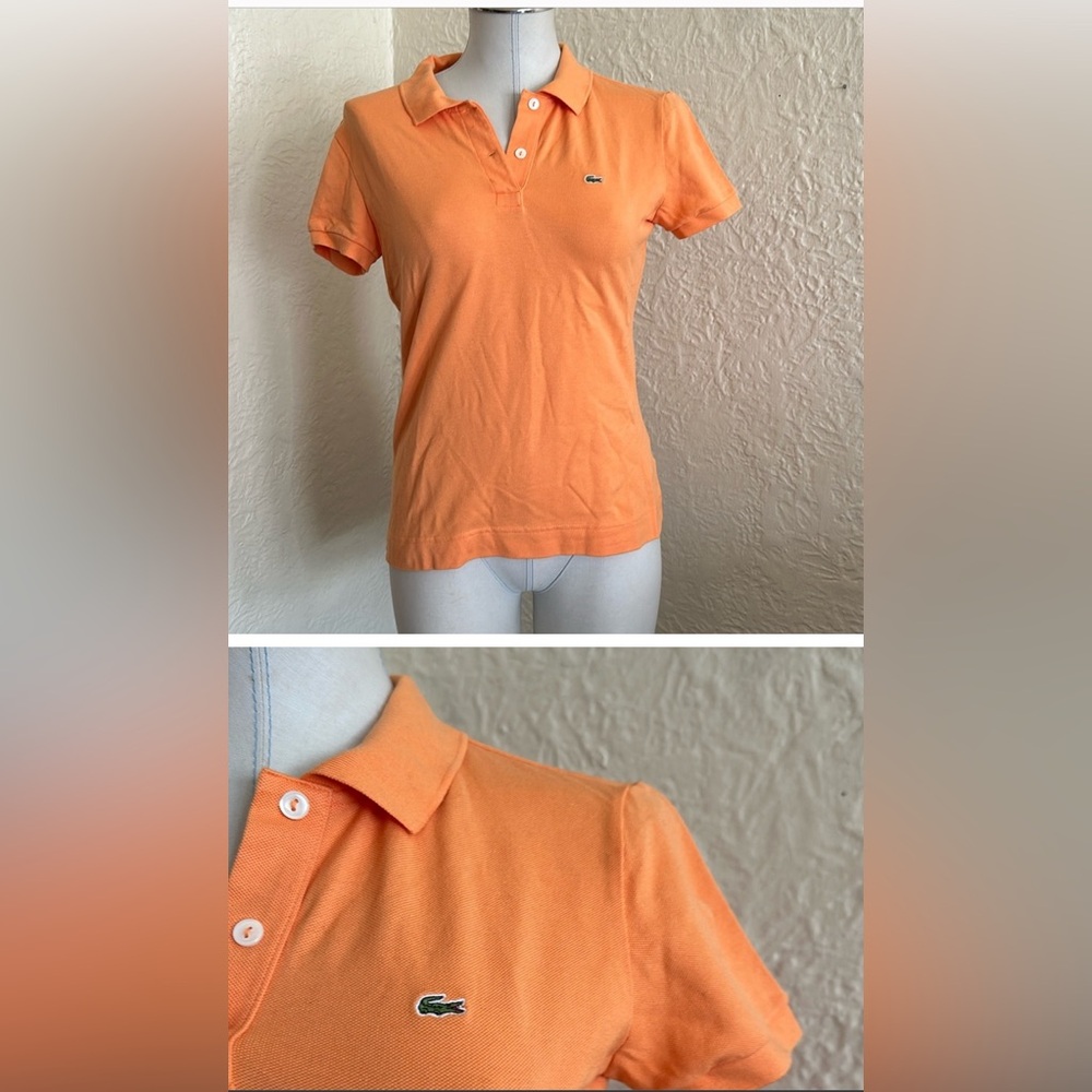 Lacoste Pique Two Button Plakcket Polo Shirt Pastel Orange